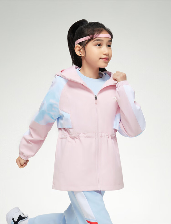 安踏儿童外套女大童小童三防梭织运动上衣a362416601 薄暮粉-1 150