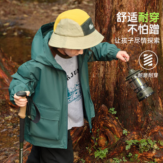 ASK JUNIOR男童外套2024春季儿童纯色连帽户外运动登山服冲锋衣 墨绿 150