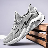 Tasidi-G新款男鞋时尚飞织休闲鞋舒适透气跑步运动鞋 501灰色 40