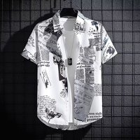 玖臧夏季短袖衬衫男薄款涂鸦印花港风潮流上衣服沙滩碎花宽松半袖衬衣 白色 L