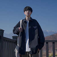 OEMG日系工装衬衫男春秋季宽松潮流长袖衬衣cityboy潮牌休闲外套 黑色 XL