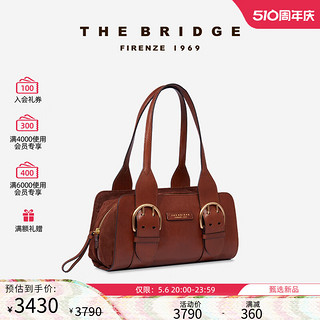 THE BRIDGE 桥牌 ELENA系列手工牛皮女士手提包单肩包腋下包纯色保龄球包 棕色