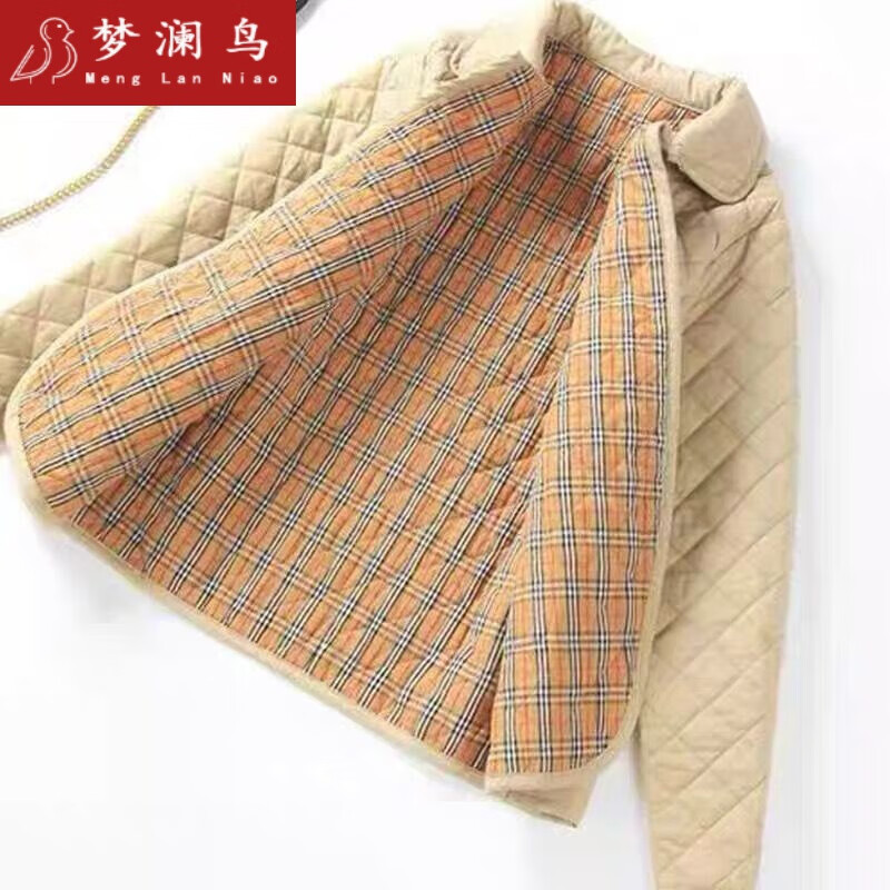 梦澜鸟秋天薄棉外套女式二棉服出口剪标轻衣短款冬服小棉衣子 米白色 M【105斤以下】