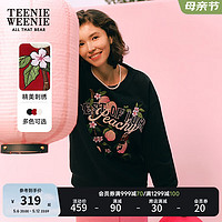 TEENIE WEENIE 小熊2024年春装新款桃运满满红色圆领宽松卫衣上衣女 黑色 155/XS