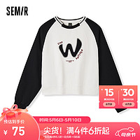 Semir 森马 卫衣女短款设计感字母绣花宽松衣服个性春季插肩袖套头衫小众 白黑色调00319 165/88A/L