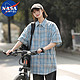 NASA MARVEL 夏季新款复古格子衬衫 蓝色