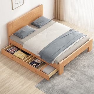Bozai Toys 波仔 床实木床全实木橡胶木1.8米双人床家用单人床卧室主卧大床 淡雅黄单床 1.5m*2m（D款）