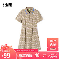 Semir 森马 连衣裙女polo领满印夏季修身收腰短裙复古101323114039