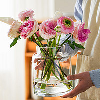 京东鲜花 大口径花瓶 摆件客厅插花玻璃高级感透明水养水晶餐桌矮水培玫瑰