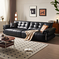 QuanU 全友 家居 客厅黑色真皮沙发现代轻奢头层牛皮大户型钢琴键沙发112061
