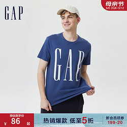Gap 盖璞 男装休闲舒适圆领T恤夏季499950 时尚LOGO短袖上衣男 蓝色 175/92A(S)