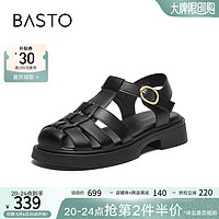 BASTO 百思图 2024夏季时尚运动休闲罗马猪笼鞋粗跟女凉鞋BG190BH4 黑色 34