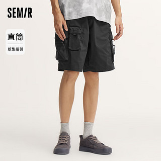 森马（Semir）休闲中裤男2024夏季宽松工装短裤松紧腰五分裤 黑色90001 185/88A/XXL