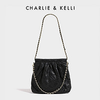 CHARLIE&KELLI CK品牌包包女包2024新款母亲节礼物小香风菱格链条单肩斜挎 黑色