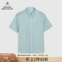 布克兄弟（BrooksBrothers）男士24春夏亚麻修身短袖休闲衬衫 4007-浅绿色 M