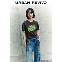 URBAN REVIVO 女士美式复古时髦撞色印花棉质T恤衫 UWL440147 深灰 S
