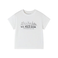 U.S. POLO ASSN.US POLO男童2024夏季短袖纯棉中大童T恤复古印花百搭儿童 白色 120cm