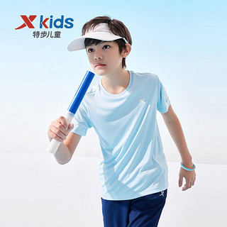 XTEP 特步 童装儿童夏季短袖针织衫短T中大童男童透气舒适运动休闲T恤 天际蓝 130cm