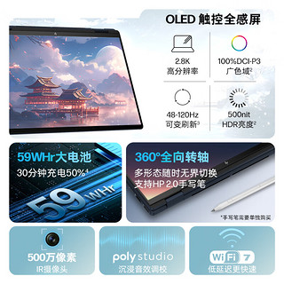 HP 惠普 ENVY x360 14 2024款 Ultra版 14英寸 翻转轻薄本 蓝色（Core Ultra5 125U、核芯显卡、16GB、1TB SSD、2.8K、OLED、120Hz）