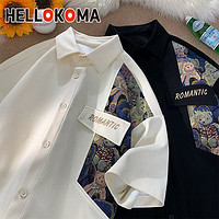 HELLOKOMA HELLO KOMA新中式小熊刺绣短袖衬衫男款夏季宽松国风衬衣潮牌外套