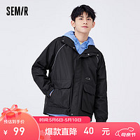 Semir 森马 外套男春三防连帽工装时尚潮流户外休闲通勤插肩袖夹克 黑色9000 185/104B/XXXL