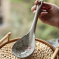 和风四季 釉下彩厨具个性创意日式餐具手绘陶瓷勺调羹勺子小饭勺大汤勺汤匙 红花加大号瓷勺(22*7.5cm)单个