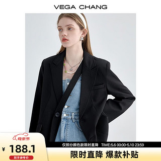 VEGA CHANG 小西装女春2024新款韩版小众设计感女士西服西装外套 黑色 L