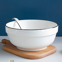 和风四季 厨具餐具陶瓷纯色碗碟套装家用组合北欧简约碗陶瓷碗盘白色餐具 （黑线白色）8英寸汤碗