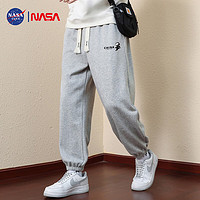 NASA GISS 潮牌休闲裤男宽松潮流直筒学生运动男女同款系带束脚裤 灰色 XL
