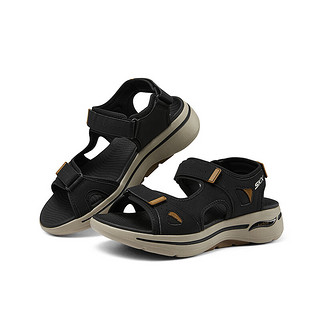 斯凯奇（Skechers）男鞋休闲凉鞋厚底减震户外沙滩鞋魔术贴露指凉拖229064 黑色/棕色/BKBR 42.5
