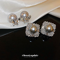 Trendolla 银针镶钻蝴蝶珍珠双面耳钉简约感气质耳环法式设计轻奢耳饰女
