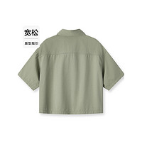 森马 Semir中袖衬衫女短款小个子宽松夏2024复古翻领上衣 土灰绿40988 160/84A/M