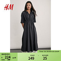 H&M2024春季女装抽绳设计连衣裙1233305 黑色 170/104