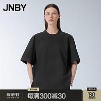 江南布衣（JNBY）24夏衬衫女肌理光泽极简宽松圆领短袖5O4213710 001/本黑 XS
