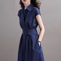 FOURDATRY 设计感小众衬衫领无袖连衣裙女装夏季新款收腰显瘦气质裙子 藏青色 XL 120-130