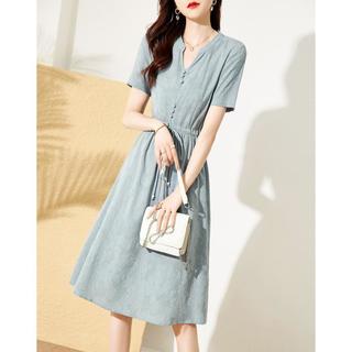 沫晗依美 夏季款肌理感棉布收腰显瘦A字连衣裙