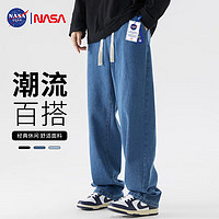 NASA GISS 官方潮牌联名牛仔裤男冬季保暖加绒休闲百搭阔腿长裤子 深蓝 M