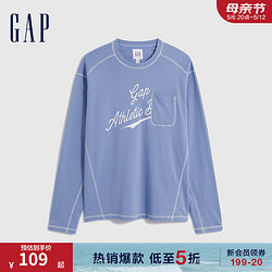 Gap 盖璞 男女装冬季2023LOGO宽松学院风长袖T恤841257运动上衣 蓝色 175/96A(L)亚洲尺码