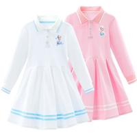 Disney 迪士尼 女童冰雪连衣裙春款儿童裙子中大童长袖polo学院风