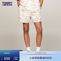 TOMMY JEANS 24春夏男装纯棉海边度假风满印抽绳腰运动短裤18805 白色卡其印花0K4 XS