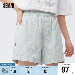 Semir 森马 [商场同款]森马牛仔裤女棋盘格松紧腰2023夏新款潮流凉感短裤宽松