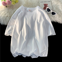 QGF 重磅260克纯棉短袖T恤女夏季宽松纯色简约半袖衫体恤透气吸汗上衣 白色 L