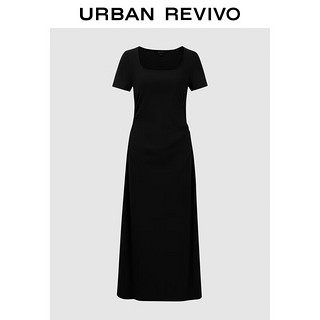 URBAN REVIVO UR2024夏季新款女装时尚简约收褶后开衩修身连衣裙UWJ740022 黑色 S