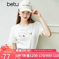 Betu 百图 女装常规圆领印花短袖女式T恤JD2104T11 白色 M