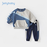 JELLYBABY 2024春季新款儿童男童运动卫衣卫衣裤套装 蓝色 110