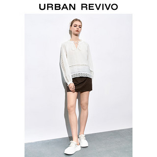 URBAN REVIVO 女士优雅知性气质花边系带肌理罩衫衬衫 UWL240031 本白 M