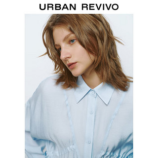 URBAN REVIVO 女士都市气质通勤抽绳长袖开襟衬衫 UWU240037 粉蓝 S