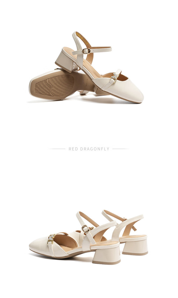 红蜻蜓包头凉鞋女2024法式后空女鞋舒适时尚通勤粗跟女单鞋wfv24033