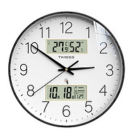 TIMESS 挂钟客厅钟表挂墙家用电波钟2023款闪波万年历温湿度免打孔时钟