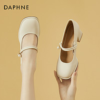 DAPHNE 达芙妮 玛丽珍鞋女2024夏季新款法式气质浅口中跟小皮鞋单鞋粗跟鞋